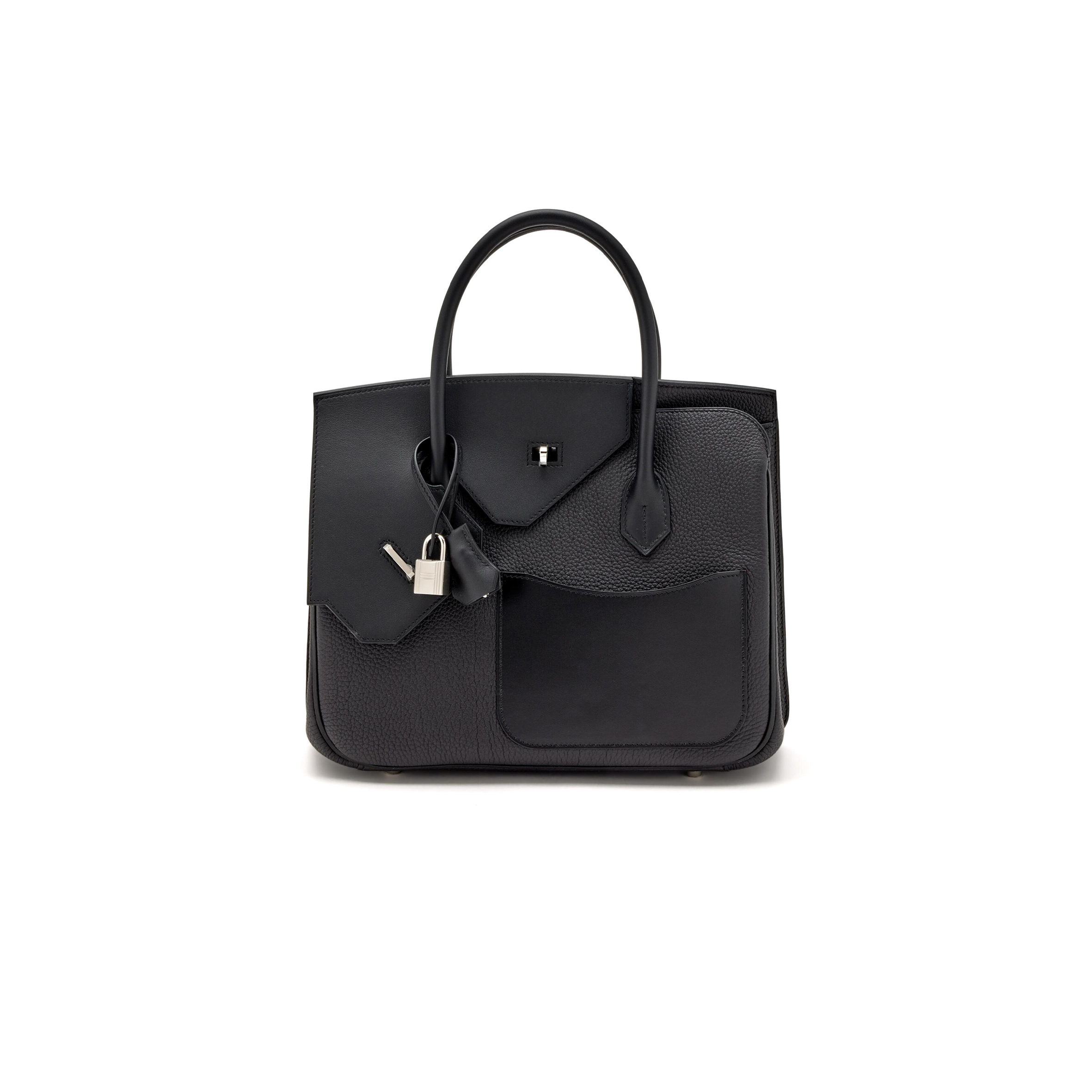 H**mes birkin 30 togo and swift naturelle leather black silver buckle h028539ck03 (30*22*16cm)